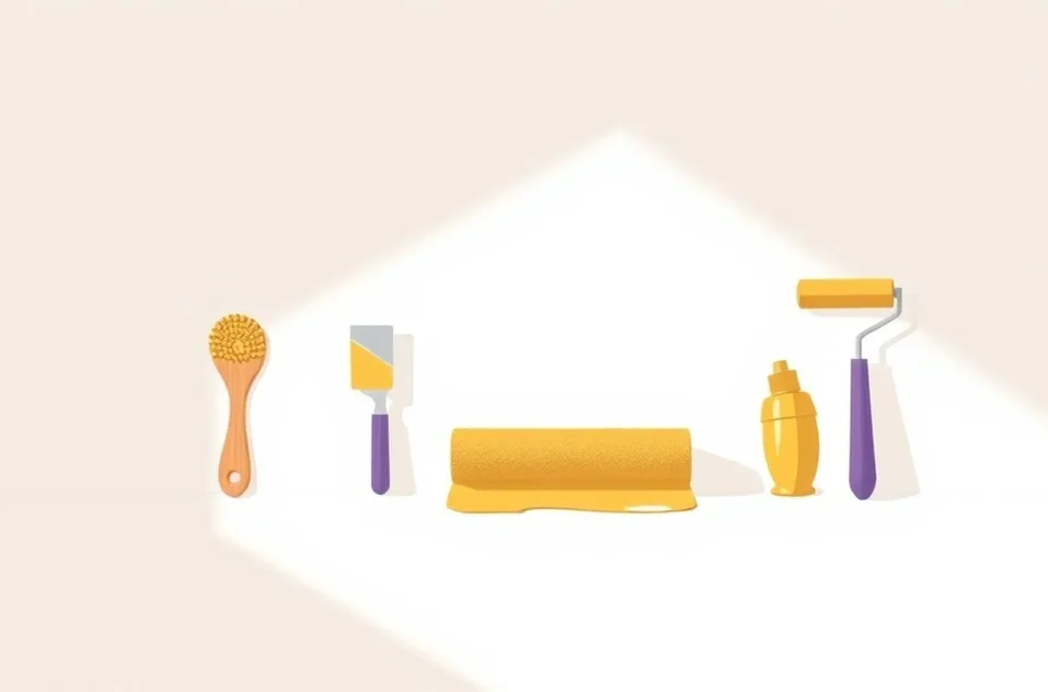 Outils de peinture disposés dans l'ordre des étapes du chantier