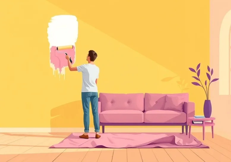 Peintre appliquant la peinture au rouleau sur un mur de salon